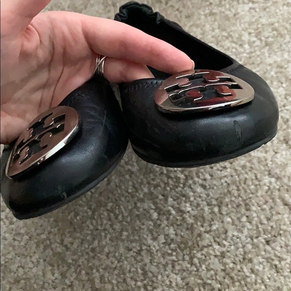 Tory Burch Black & Silver Reva Ballet Flats Size 8 - Picture 4 of 6
